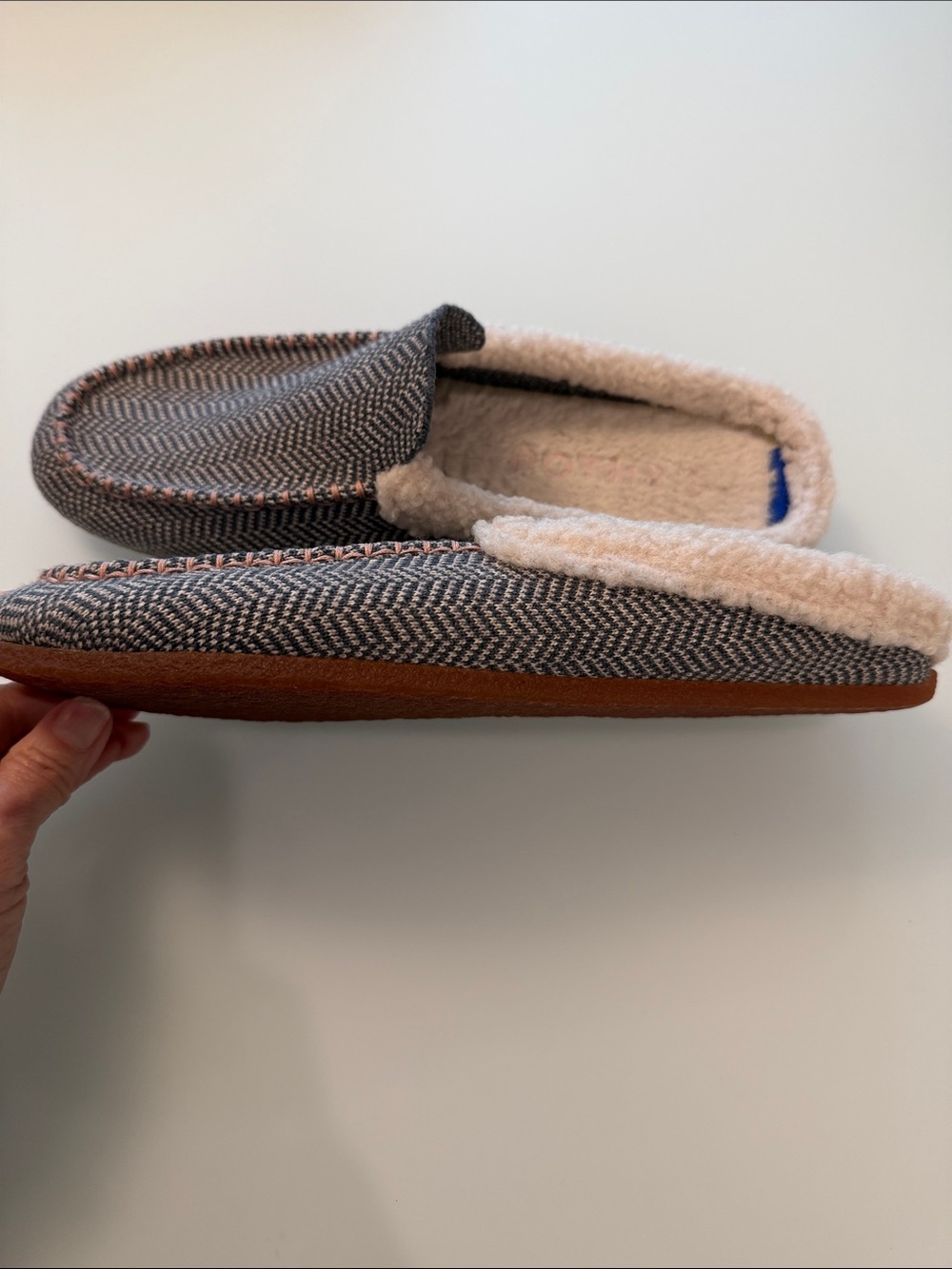 Rothy's The Scuff Women's Herringbone Slippers in Dark Blue and Cream - Picture 5 of 5